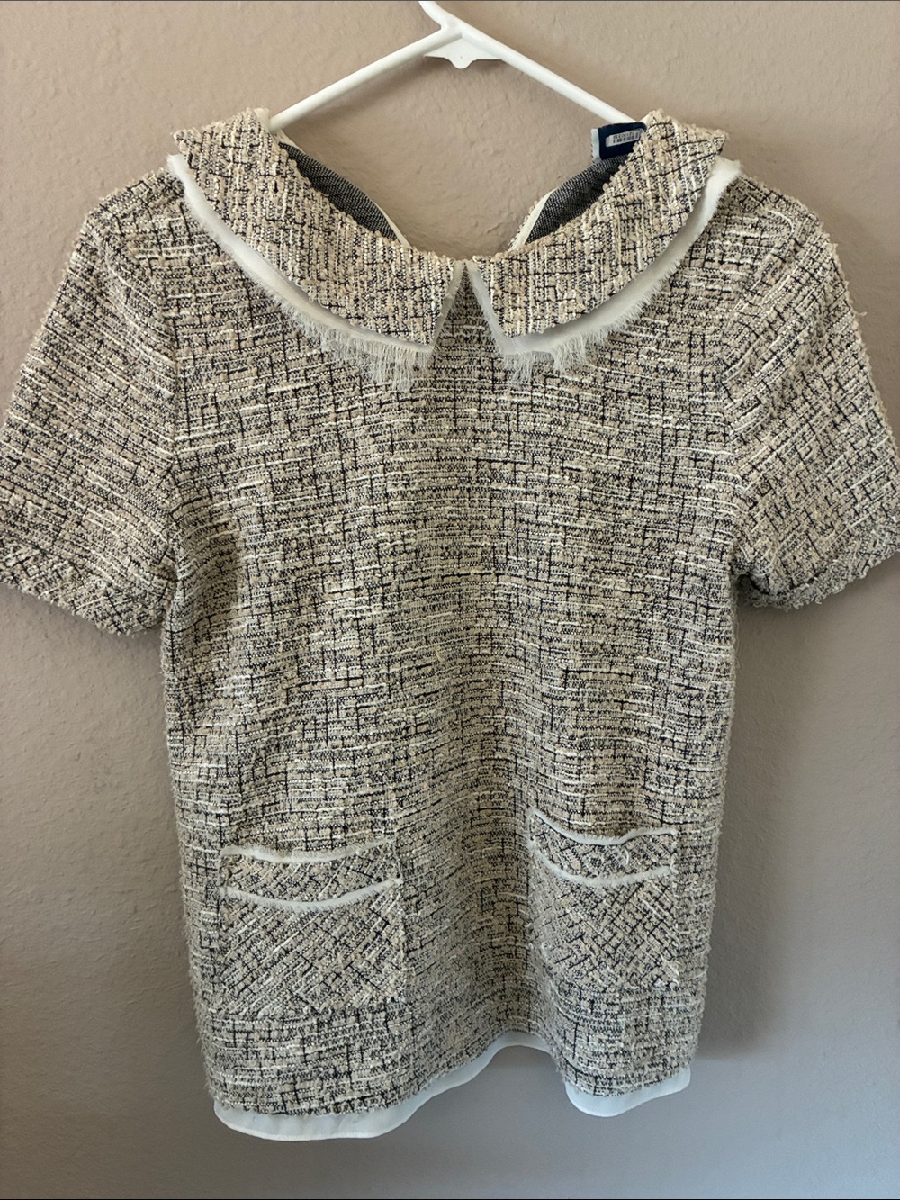 Anthropologie Cream and Black Tweed Short-Sleeve Top